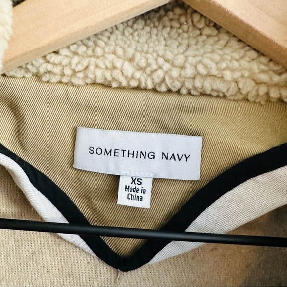 Something Navy Sweatshirt Teddy Fleece Jacket Zip Plush Black Tan Extra Small - Picture 5 of 7